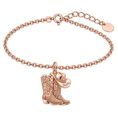 Wildflower Cowgirl Boots Charm Bracelet Set – rose gold, front view