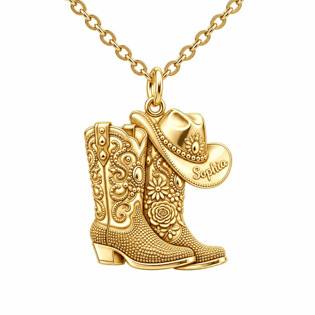 Wildflower Cowgirl Boots Charm Necklace Set – 18K gold, front view