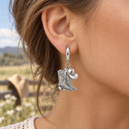 Wildflower Cowgirl Boots Huggie Charm Earrings – worn / in use