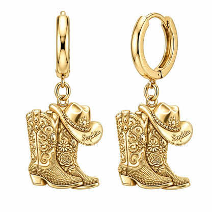 Wildflower Cowgirl Boots Huggie Charm Earrings – 18K gold, front view