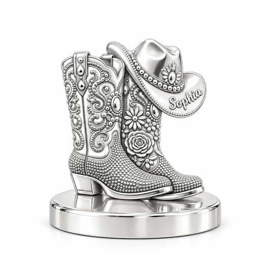 Wildflower Cowgirl Boots Keepsake Plaque – silver, front view