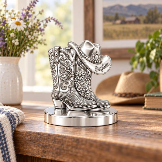 Wildflower Cowgirl Boots Keepsake Plaque – worn / in use