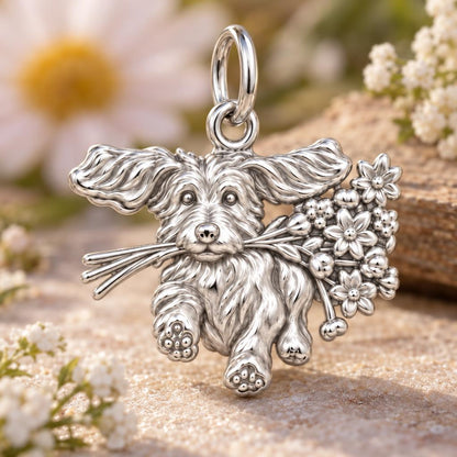 Wildflower Delivery Pup Charm and Polyester Cord Bracelet Set