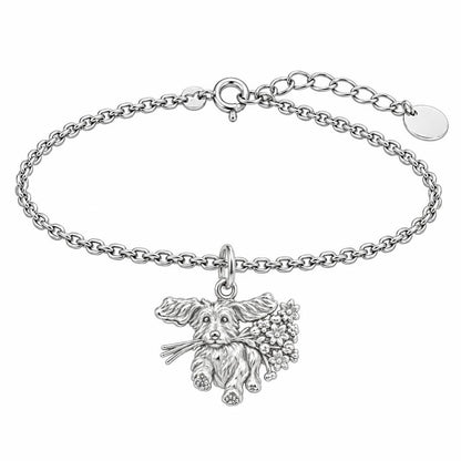 Wildflower Delivery Pup Charm Bracelet Set – silver, front view