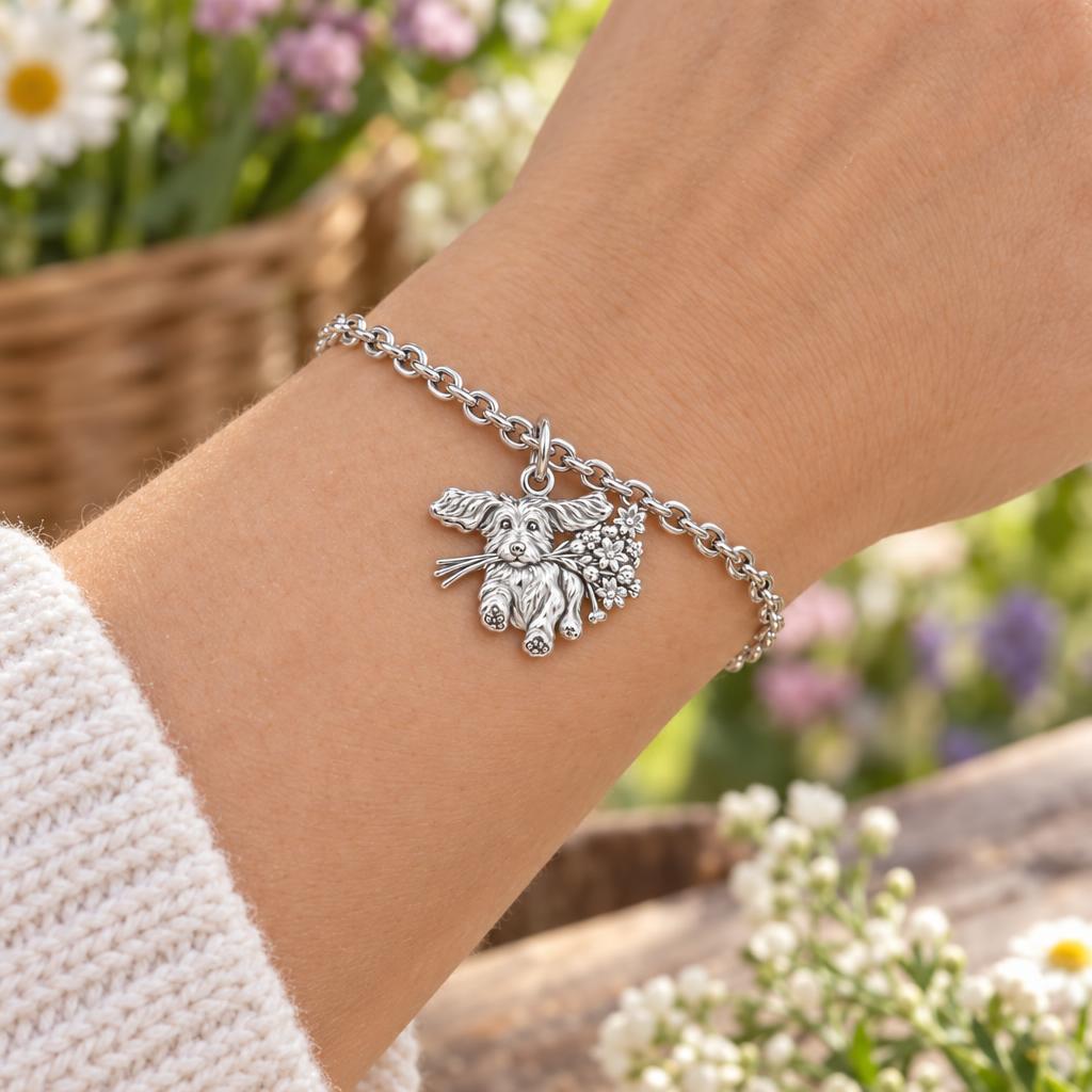 Wildflower Delivery Pup Charm Bracelet Set – worn / in use