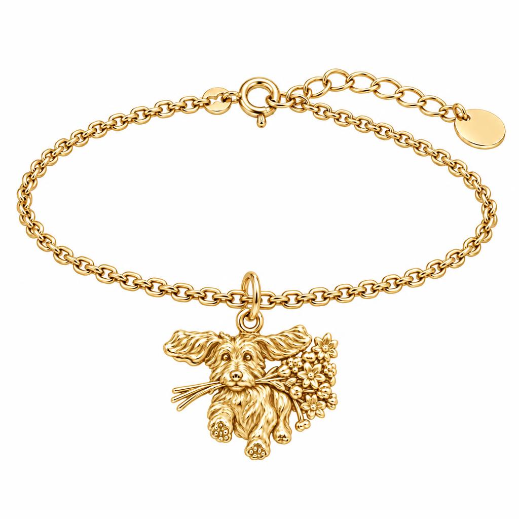 Wildflower Delivery Pup Charm Bracelet Set – 18K gold, front view