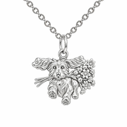 Wildflower Delivery Pup Charm Necklace Set – silver, front view