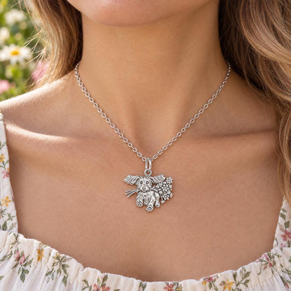 Wildflower Delivery Pup Charm Necklace Set – worn / in use
