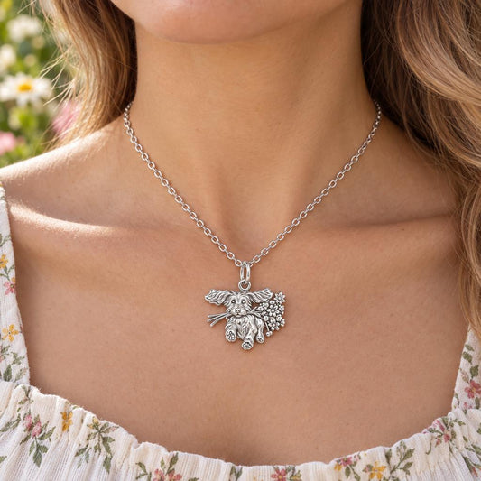 Wildflower Delivery Pup Charm Necklace Set – worn / in use