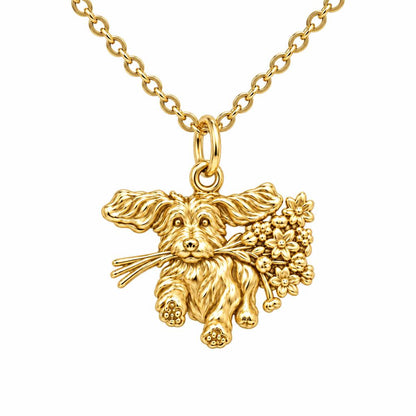 Wildflower Delivery Pup Charm Necklace Set – 18K gold, front view