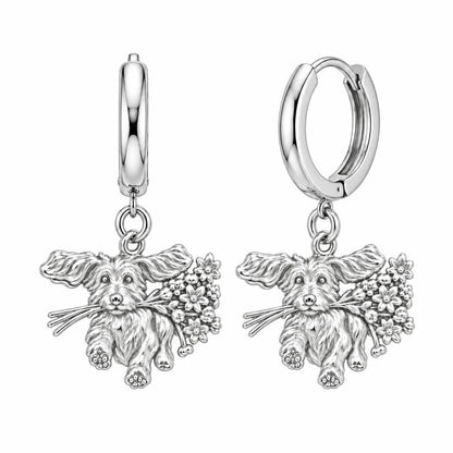 Wildflower Delivery Pup Huggie Charm Earrings – silver, front view