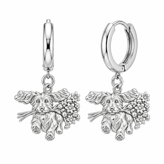 Wildflower Delivery Pup Huggie Charm Earrings – silver, front view