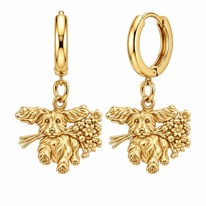 Wildflower Delivery Pup Huggie Charm Earrings – 18K gold, front view