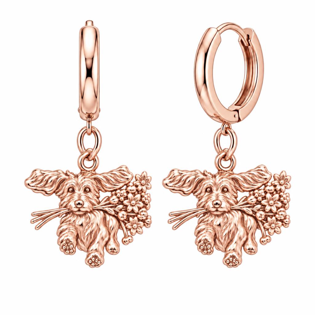 Wildflower Delivery Pup Huggie Charm Earrings – rose gold, front view