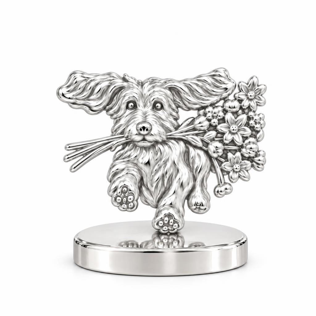 Wildflower Delivery Pup Keepsake Plaque – silver, front view