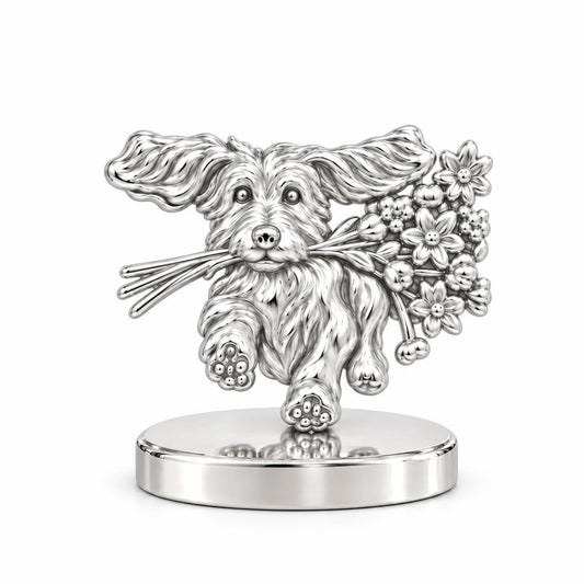 Wildflower Delivery Pup Keepsake Plaque – silver, front view