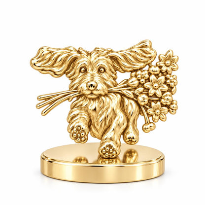 Wildflower Delivery Pup Keepsake Plaque – 18K gold, front view