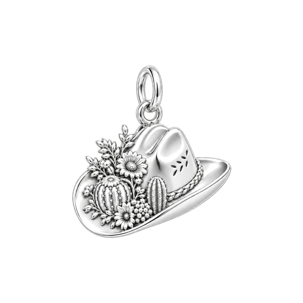Wildflower Desert Hat Charm Bracelet – Personalized Mom Gift – silver charm, front view