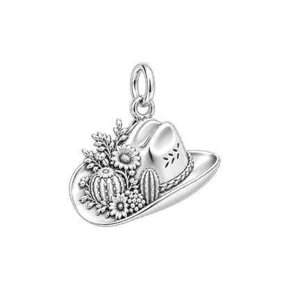 Wildflower Desert Hat Charm Bracelet – Personalized Mom Gift – silver charm, front view