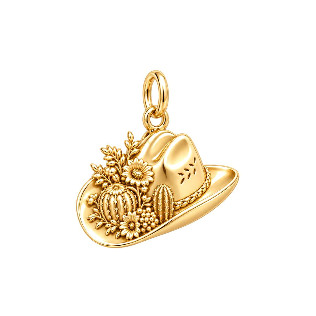 Wildflower Desert Hat Charm Bracelet – Personalized Mom Gift – 18K gold charm, front view