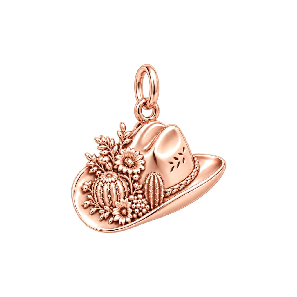 Wildflower Desert Hat Charm Bracelet – Personalized Mom Gift – rose gold charm, front view