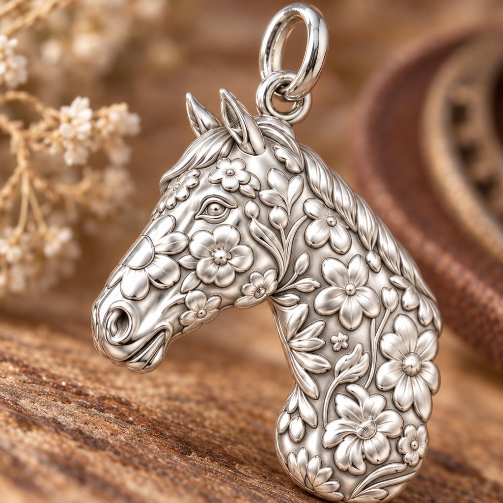 Wildflower Spirit Horse Charm Bracelet – Personalized Horse Lover Gift – macro detail of the charm