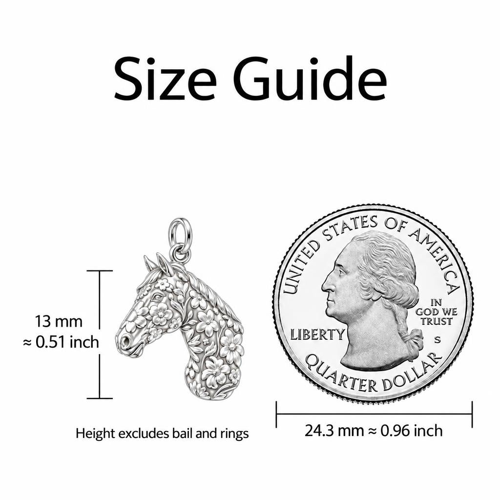 Wildflower Spirit Horse Charm Bracelet – Personalized Horse Lover Gift – size guide, 13 mm charm next to a quarter