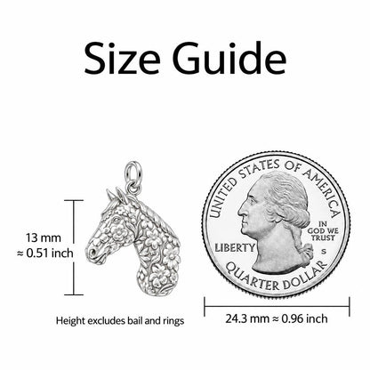 Wildflower Spirit Horse Charm Bracelet – Personalized Horse Lover Gift – size guide, 13 mm charm next to a quarter