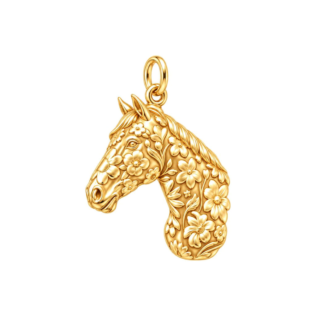 Wildflower Spirit Horse Charm Bracelet – Personalized Horse Lover Gift – 18K gold charm, front view