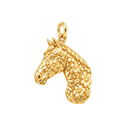 Wildflower Spirit Horse Charm Bracelet – Personalized Horse Lover Gift – 18K gold charm, front view