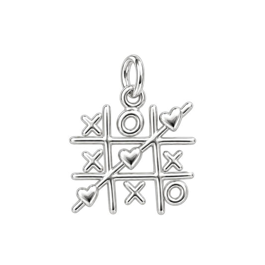 Win at Love Tic Tac Toe Charm Bracelet – Personalized Mom Gift – silver charm, front view
