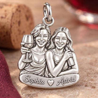 Wine Night Besties Charm Bracelet – Personalized Friend Gift – macro detail of the charm