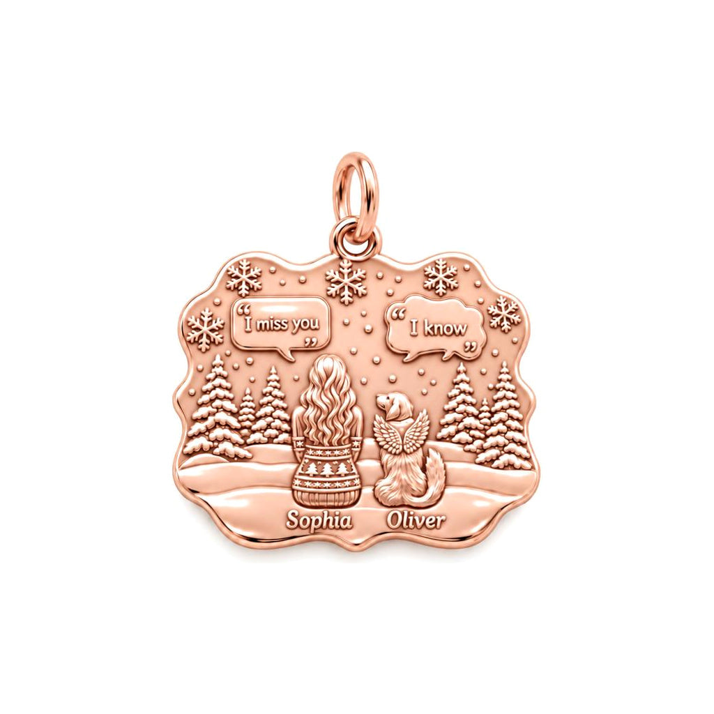 Winter Angel Pet Memorial Charm Bracelet – Personalized Mom Gift – rose gold 3 cm charm, front view