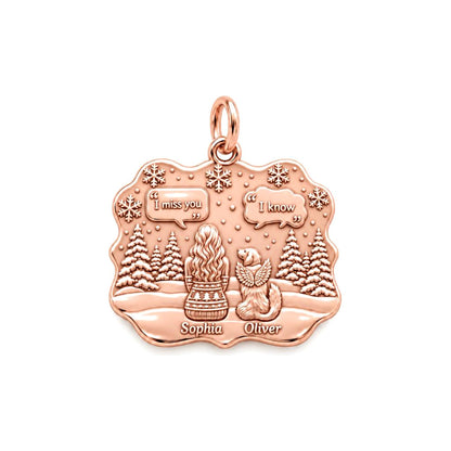 Winter Angel Pet Memorial Charm Bracelet – Personalized Mom Gift – rose gold 3 cm charm, front view