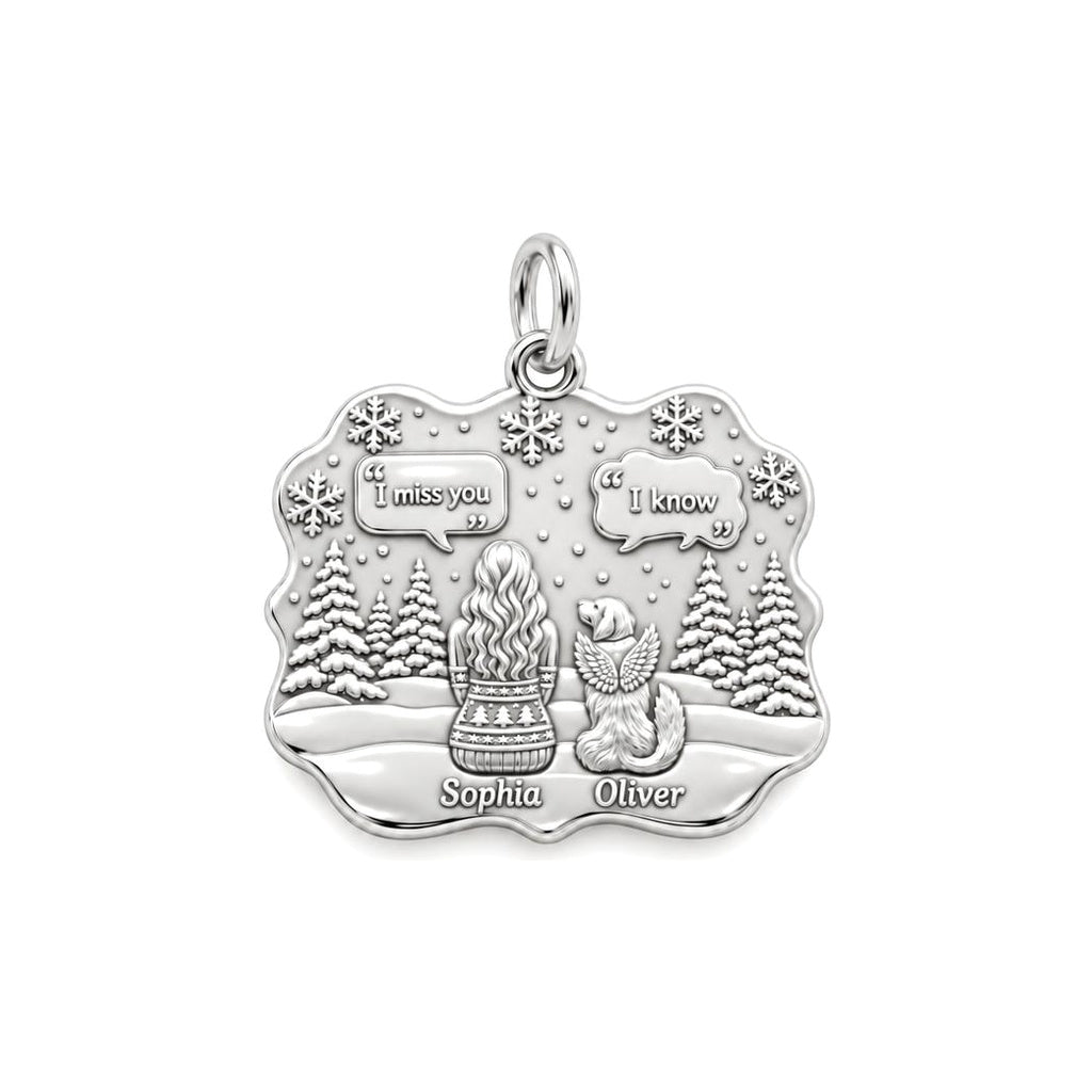 Winter Angel Pet Memorial Charm Bracelet – Personalized Mom Gift – silver plated 3 cm charm, front view