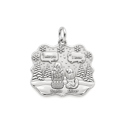 Winter Angel Pet Memorial Charm Bracelet – Personalized Mom Gift – silver plated 3 cm charm, front view