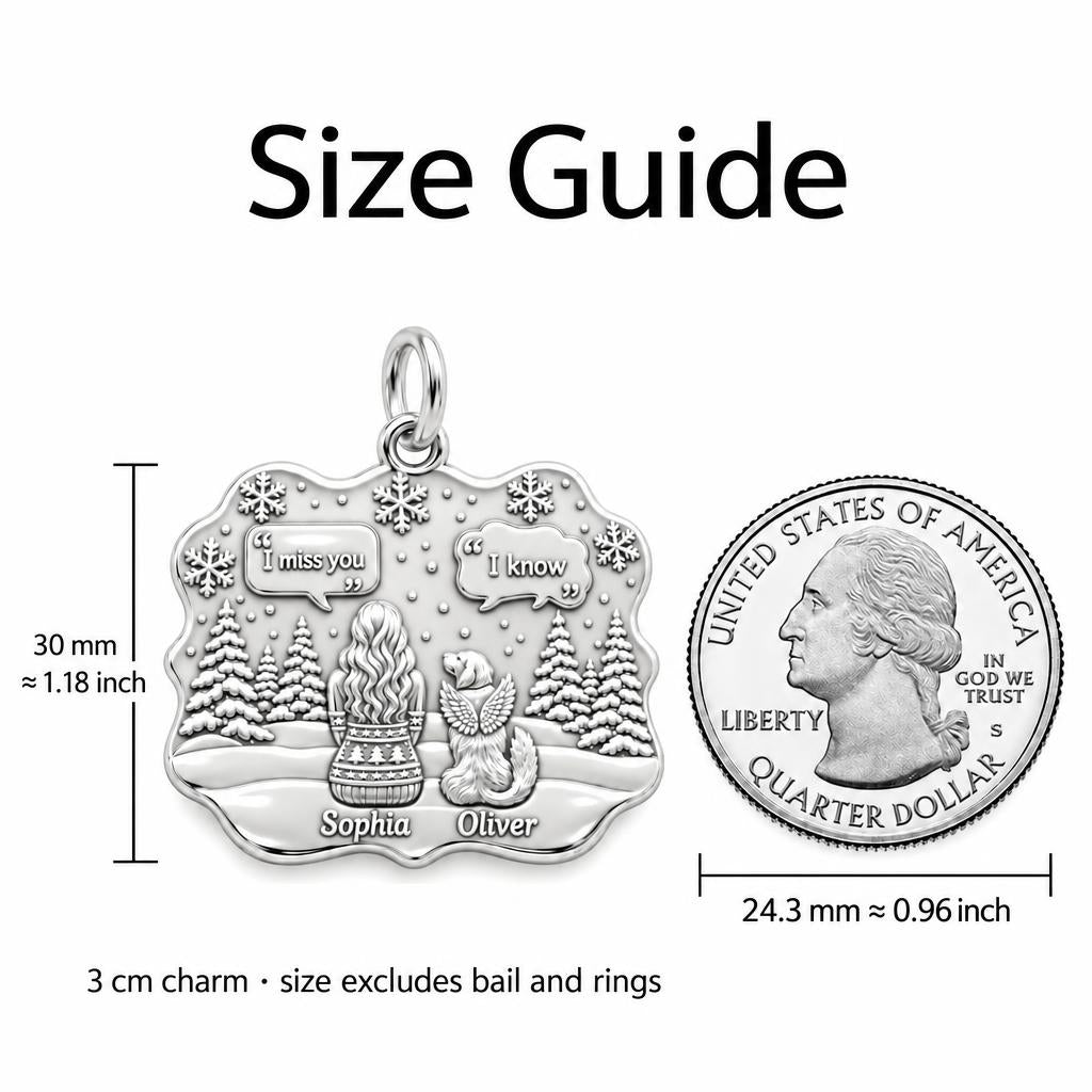 Winter Angel Pet Memorial Charm Bracelet – Personalized Mom Gift – size guide, 3 cm charm next to a quarter
