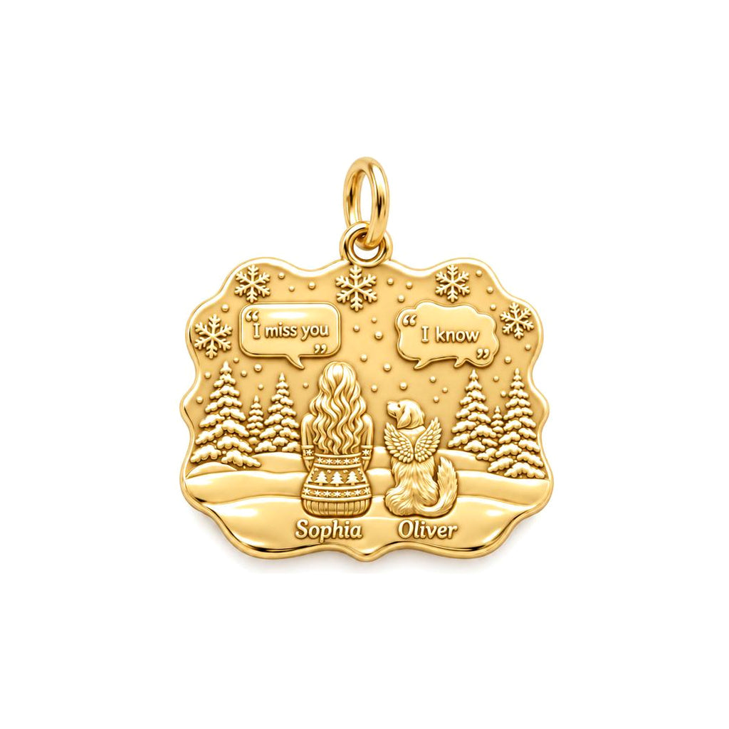 Winter Angel Pet Memorial Charm Bracelet – Personalized Mom Gift – 18K gold plated 3 cm charm, front view
