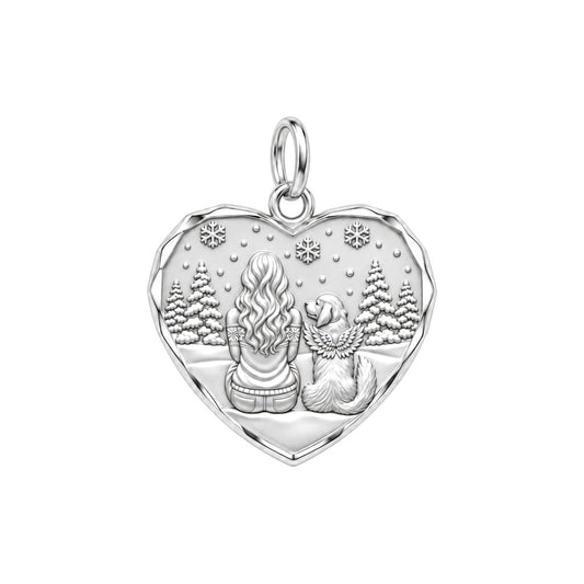 Winter Angel Pup Charm Bracelet – Personalized Dog Mom Gift – silver charm, front view