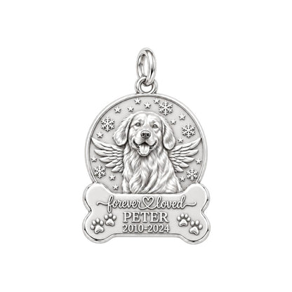 Winter Angel Wings Charm Bracelet – Personalized Dog Mom Gift – silver plated 2 cm charm, front view