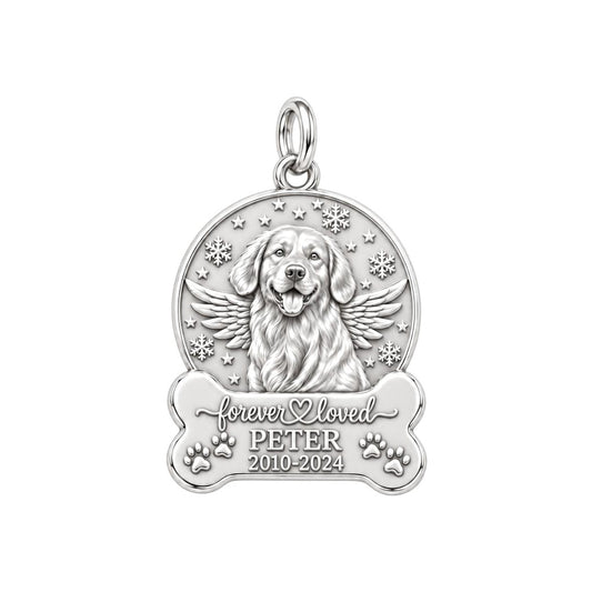 Winter Angel Wings Charm Bracelet – Personalized Dog Mom Gift – silver plated 2 cm charm, front view