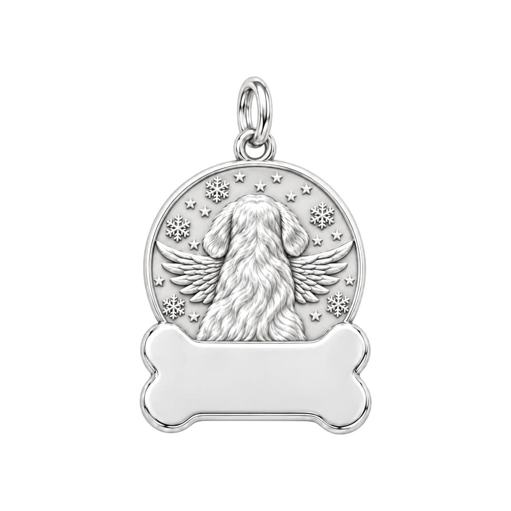 Winter Angel Wings Charm Bracelet – Personalized Dog Mom Gift – back of the charm, engraving area