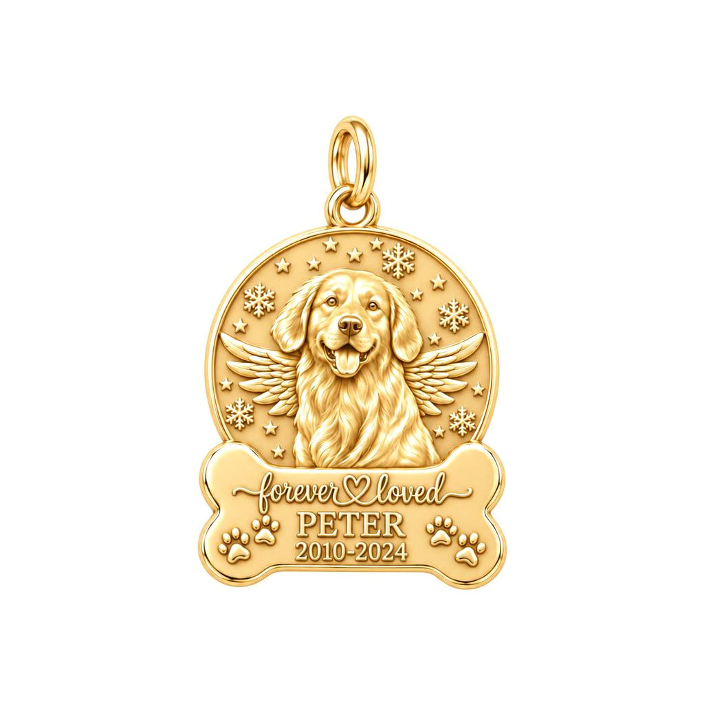 Winter Angel Wings Charm Bracelet – Personalized Dog Mom Gift – 18K gold plated 2 cm charm, front view