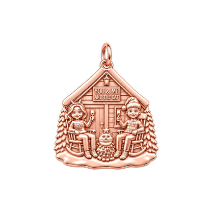 Winter Cabin Cats and Cocoa Charm and Polyester Cord Bracelet Set – rose gold 3 cm charm, front view