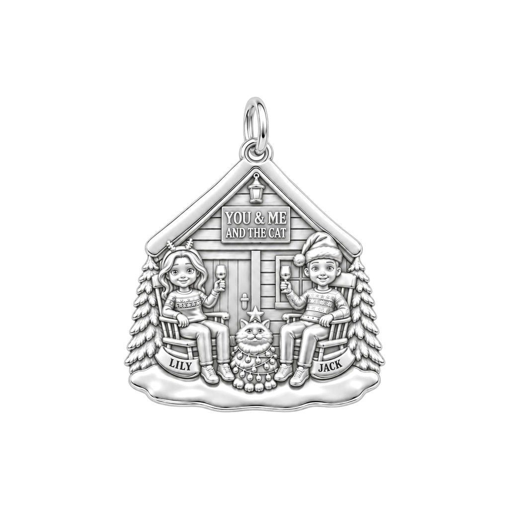 Winter Cabin Cats and Cocoa Charm and Polyester Cord Bracelet Set – back of the charm, engraving area