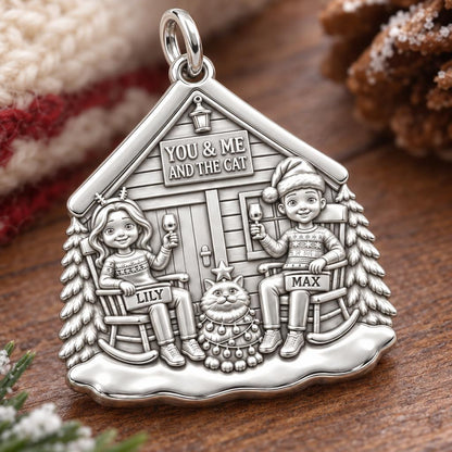 Winter Cabin Cats and Cocoa Charm and Polyester Cord Bracelet Set – macro detail of the charm