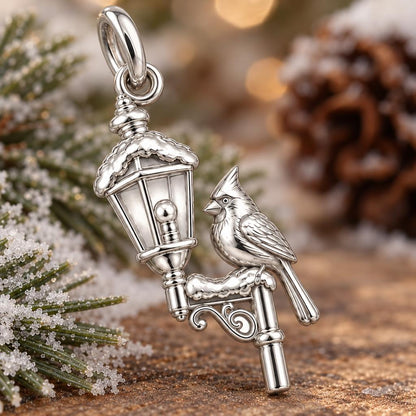 Winter Cardinal Lamp Post Charm and Polyester Cord Bracelet Set