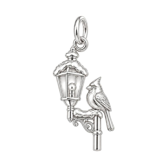 Winter Cardinal Lamp Post Charm Bracelet – Personalized Mom Gift – silver charm, front view