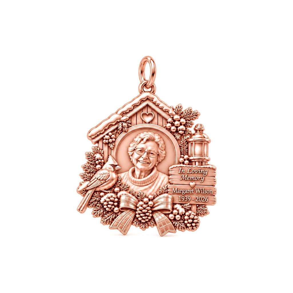 Winter Cardinal Memorial Charm Bracelet – Personalized Remembrance – rose gold 2 cm charm, front view