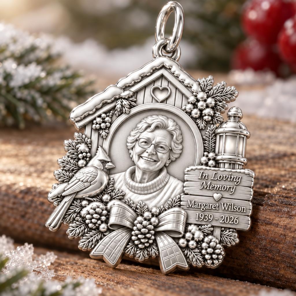 Winter Cardinal Memorial Charm Bracelet – Personalized Remembrance – macro detail of the charm